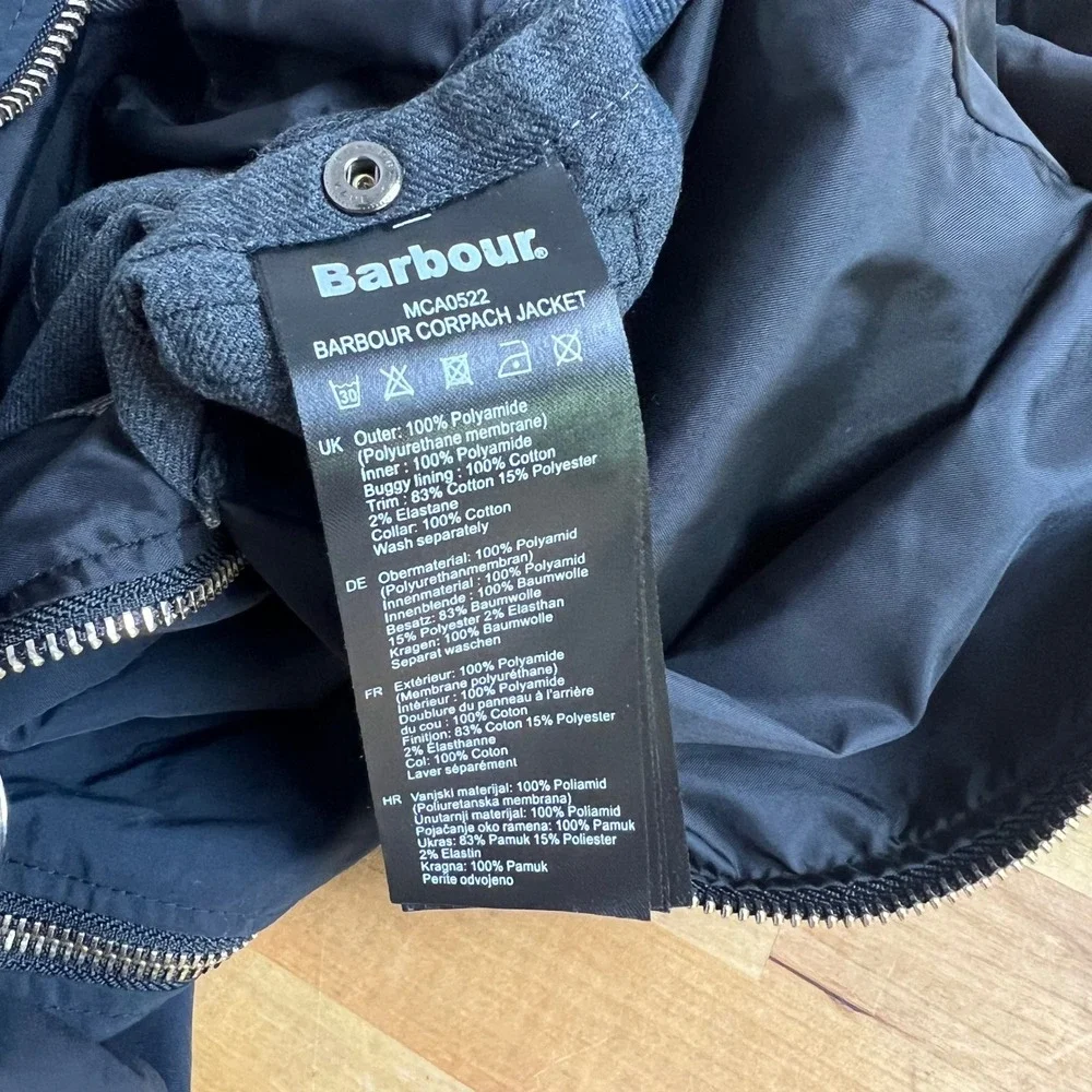 Barbour Corpach Jacket Mens Size Small Black Corduroy Collar Lightweight